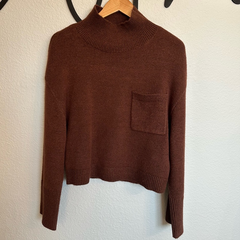 Express small hickory brown pocket mock neck sweater